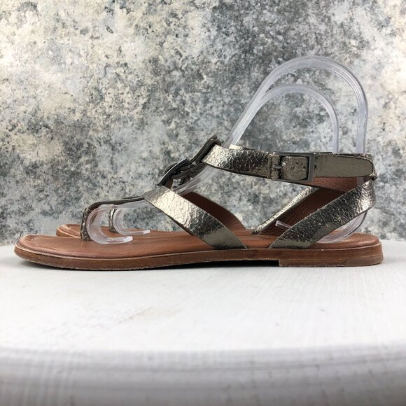 Johnston & Murphy Women's 8.5M Tia Distressed Gold Strappy Buckle Flats Sandals - Picture 5 of 14